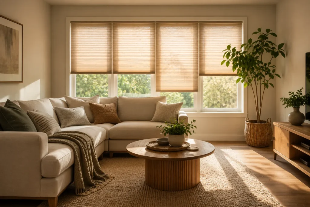 Cozy room with filtered sunlight